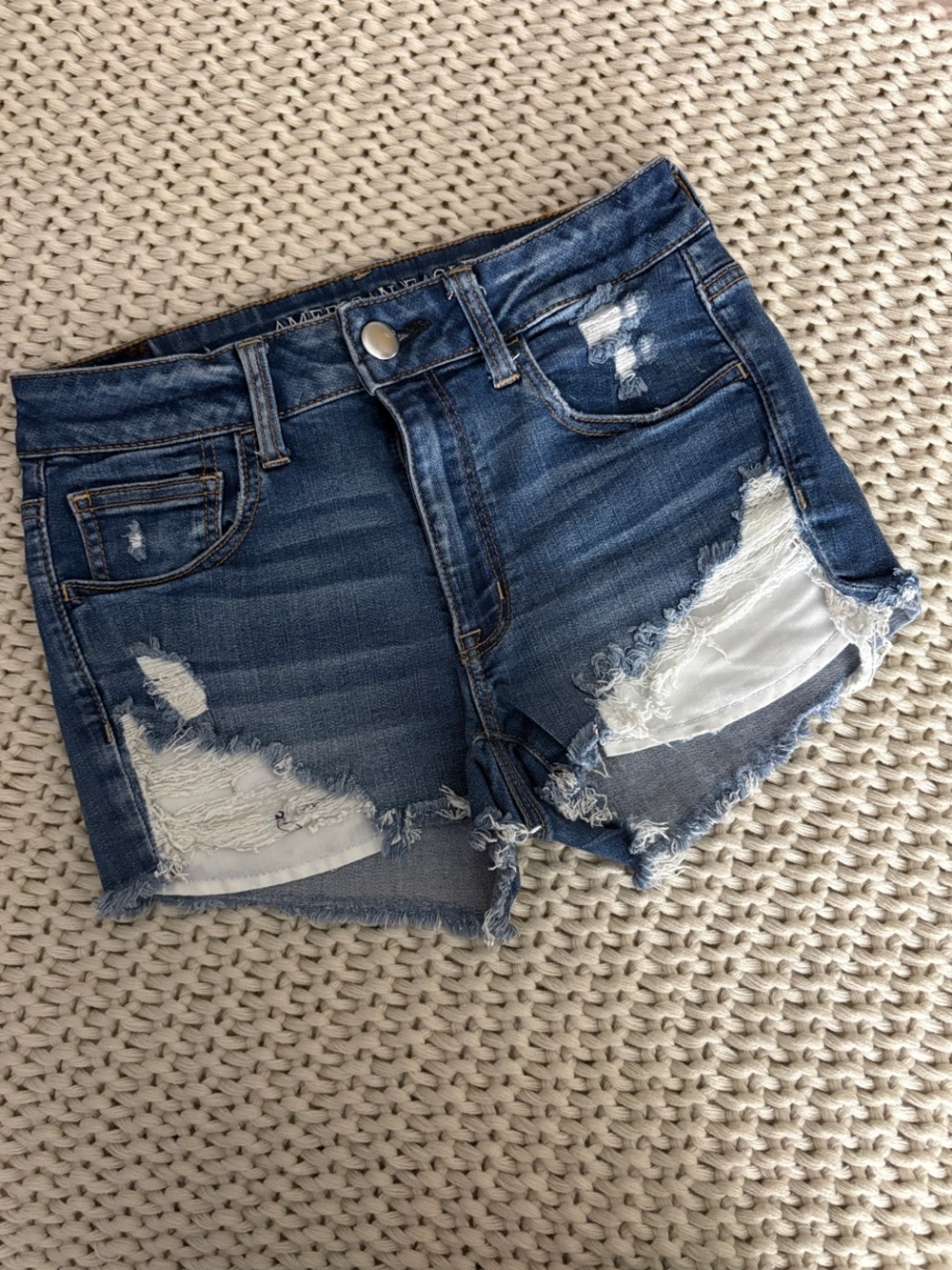American Eagle - Distressed Hi-Rise Super Stretch Denim Shorts
Jorts